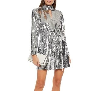 Tibi Women's Metallic Avril Cutout Sequined Twill Mini Dress